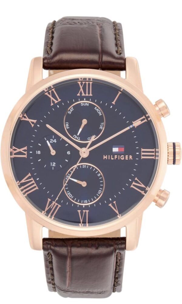 tommy hilfiger quartz multifunction blue dial leather strap watch for men neth1791399