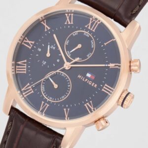 tommy hilfiger quartz multifunction blue dial leather strap watch for men neth1791399