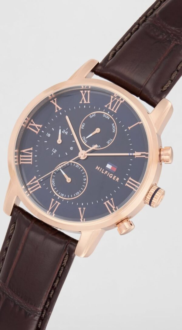 tommy hilfiger quartz multifunction blue dial leather strap watch for men neth1791399