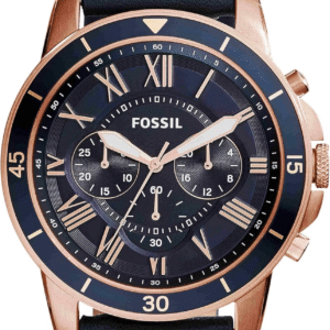 fossil men leather grant sport analog blue dial watch fs5237, band color blue