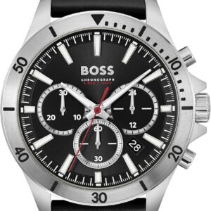 boss troper analog black dial men's leather watch 1514055