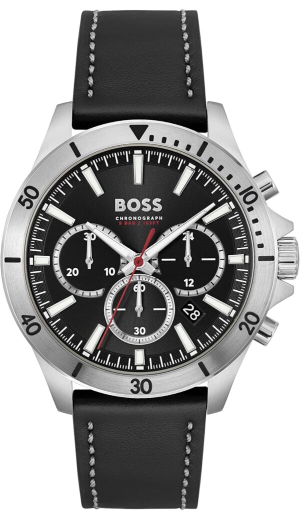 boss troper analog black dial men's leather watch 1514055
