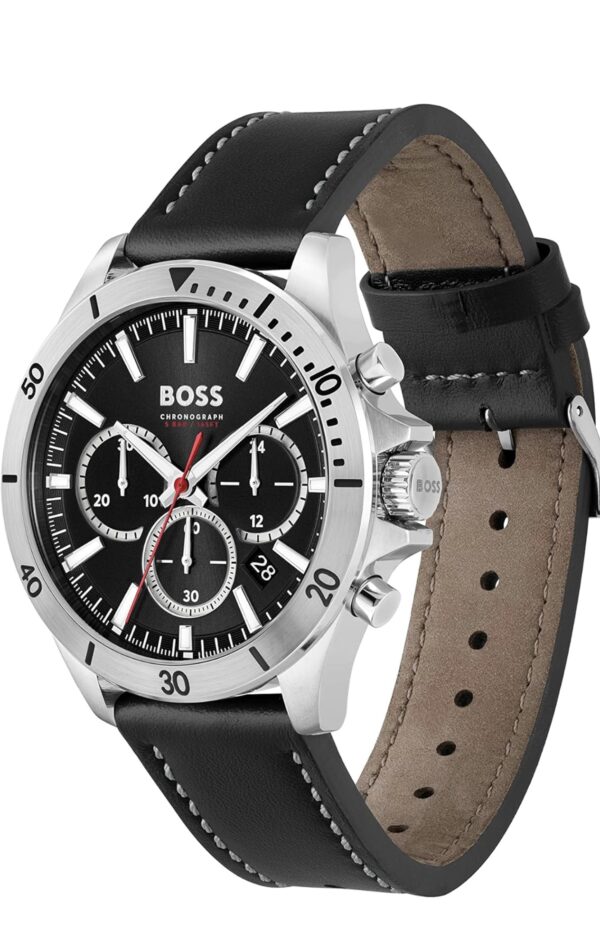 boss troper analog black dial men's leather watch 1514055