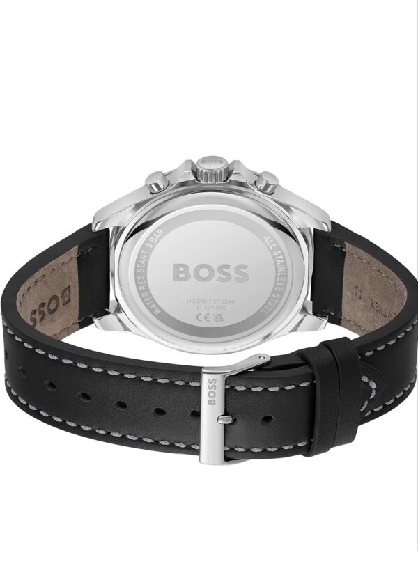 boss troper analog black dial men's leather watch 1514055