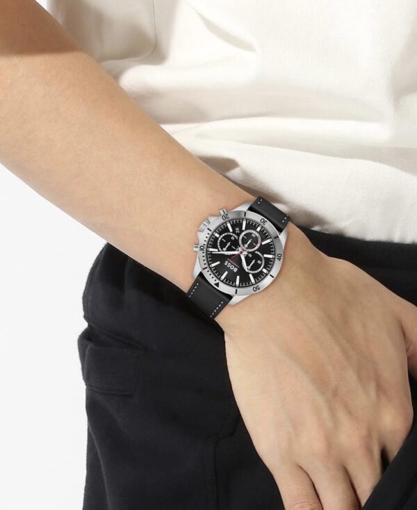 boss troper analog black dial men's leather watch 1514055