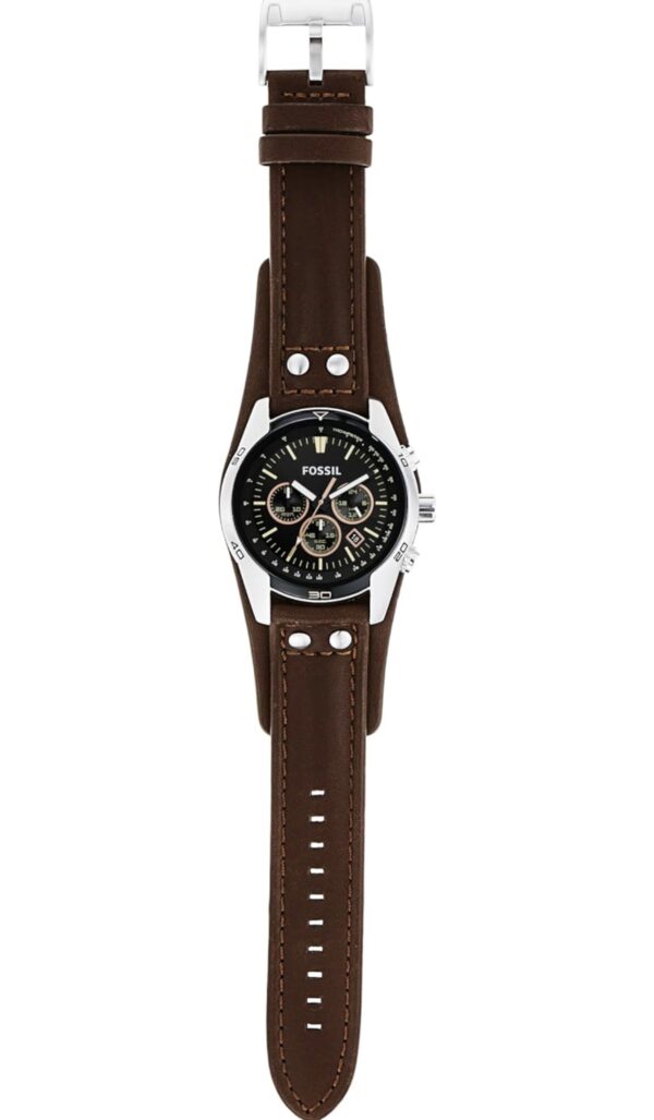 fossil leather chronograph black dial men's watch ch2891, band color:brown