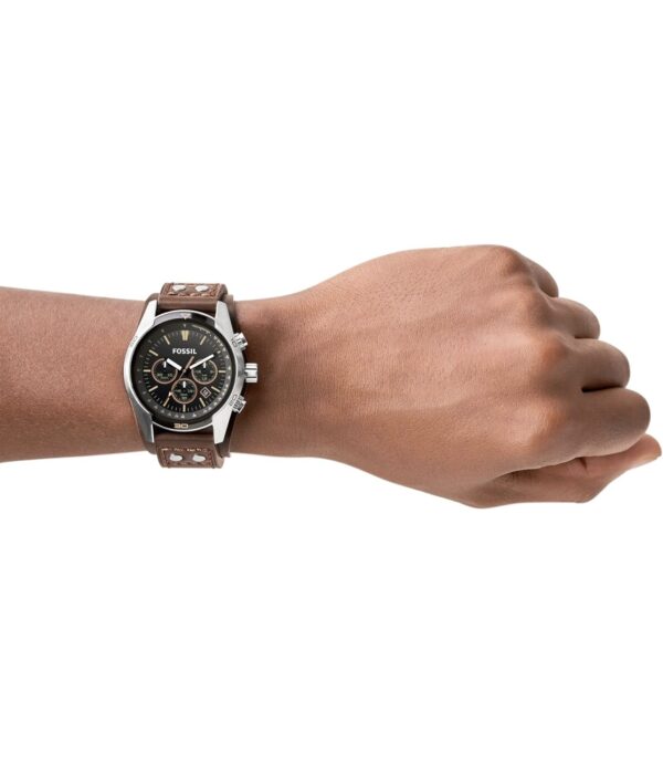fossil leather chronograph black dial men's watch ch2891, band color:brown