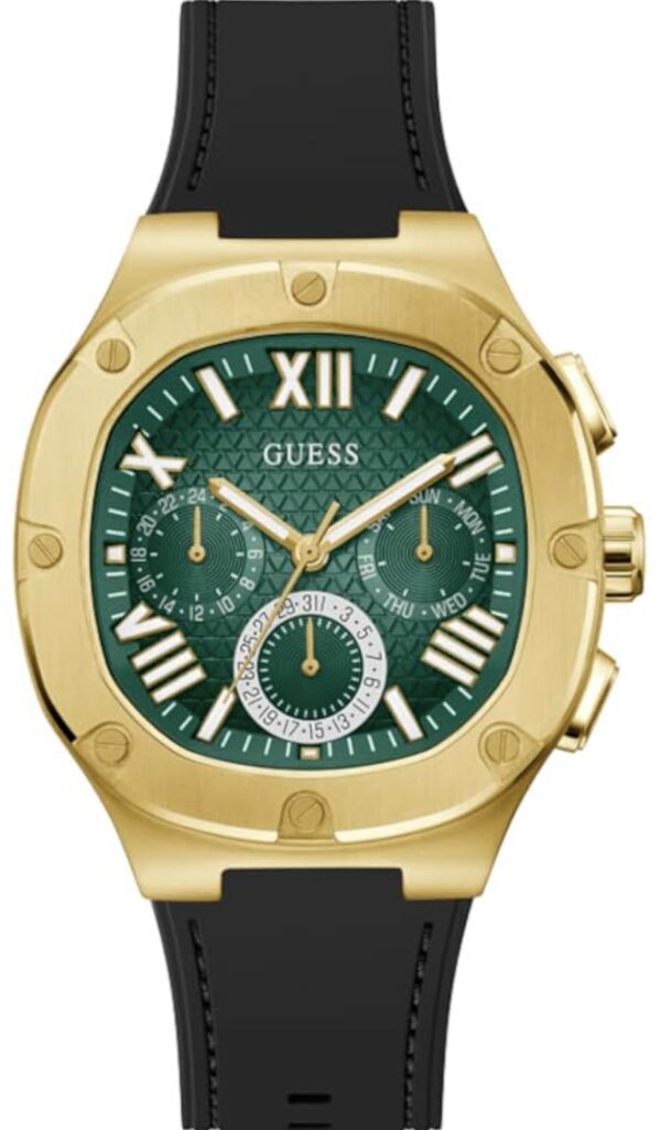 guess men's 42mm watch black strap gunmetal dial silver tone case