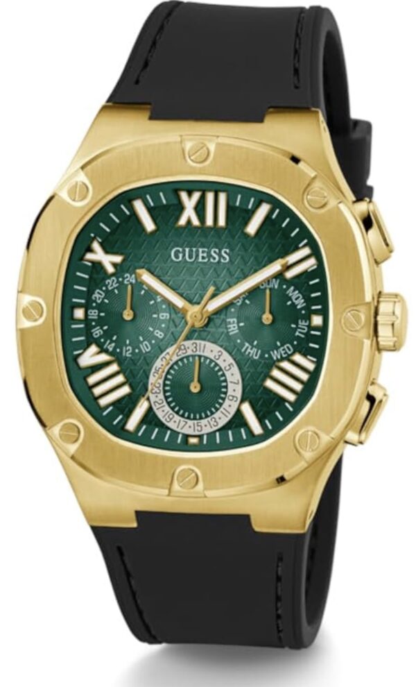 guess men's 42mm watch black strap gunmetal dial silver tone case