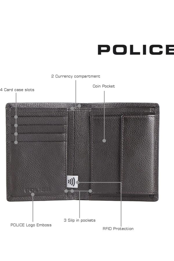 police branded wallet for men leather original | premium slim wallet for men stylish money bifold genuine leather gents purse with 8 card holder slots oak brown